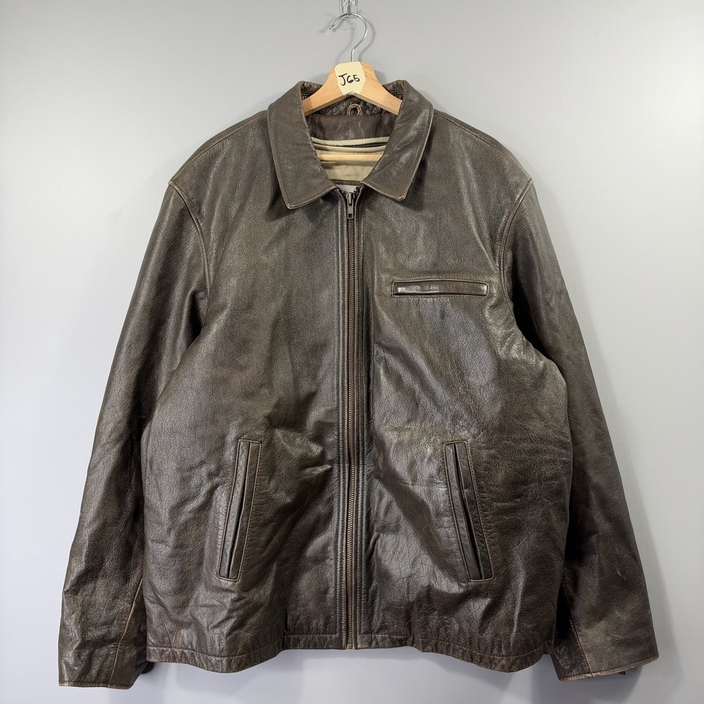 Wilsons Leather Jacket Mens XL Brown Thinsulate Bomber Full Zip Lined Warm